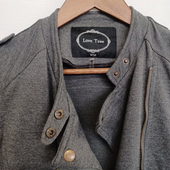 LOVE TREE Gray Cotton Blend Stretch Moto Neutral Jacket Women's Medium Coat Top - Picture 4 of 12